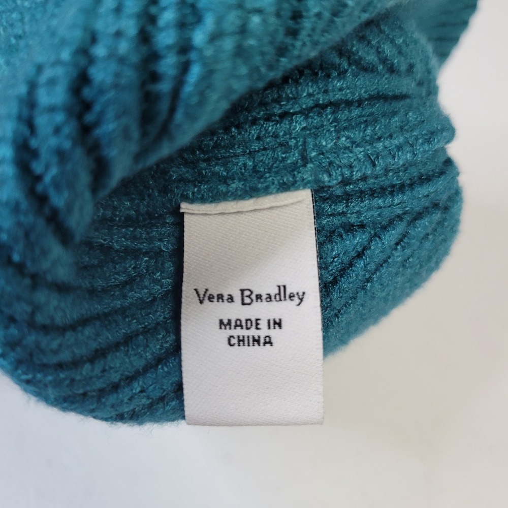 Vera Bradley Womens Ribbed Beanie Teal Blue Knit Soft Winter Hat RN 156007 - Picture 5 of 8